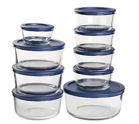 Anchor Hocking SnugFit 18-piece Glass Food Storage Containers with Lids, Navy